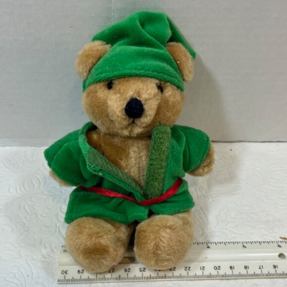 VTG Dakin '88 Mini Elf Bear Sitting Green Outfit Christmas Stuffed Plush Toy 5" - Picture 9 of 9